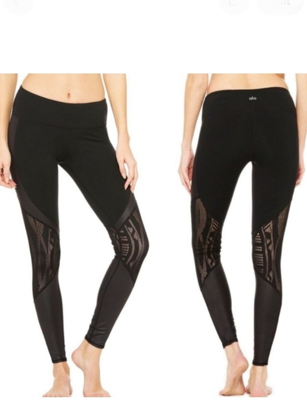 Alo Yoga Black Vitality Lace Panel Leggings